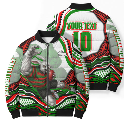 Personalized South Sydney Rabbitohs Bomber Puffer Jacket Aboriginal Dot Art - Dreamtime Rugby Mascot