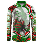 Personalized South Sydney Rabbitohs Button Sweatshirt Aboriginal Dot Art - Dreamtime Rugby Mascot
