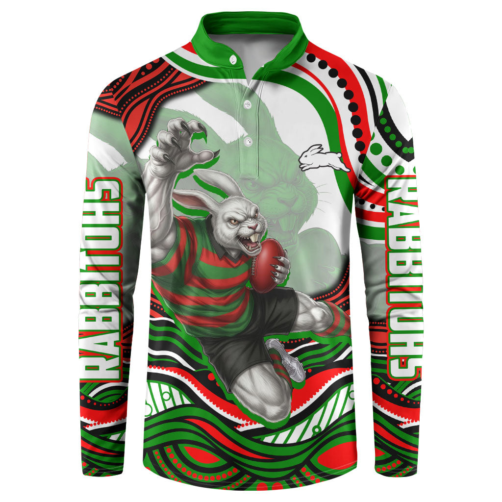 Personalized South Sydney Rabbitohs Button Sweatshirt Aboriginal Dot Art - Dreamtime Rugby Mascot