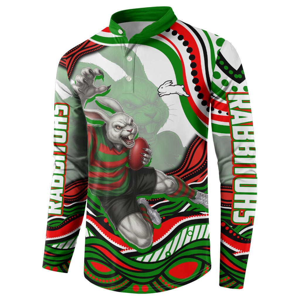 Personalized South Sydney Rabbitohs Button Sweatshirt Aboriginal Dot Art - Dreamtime Rugby Mascot