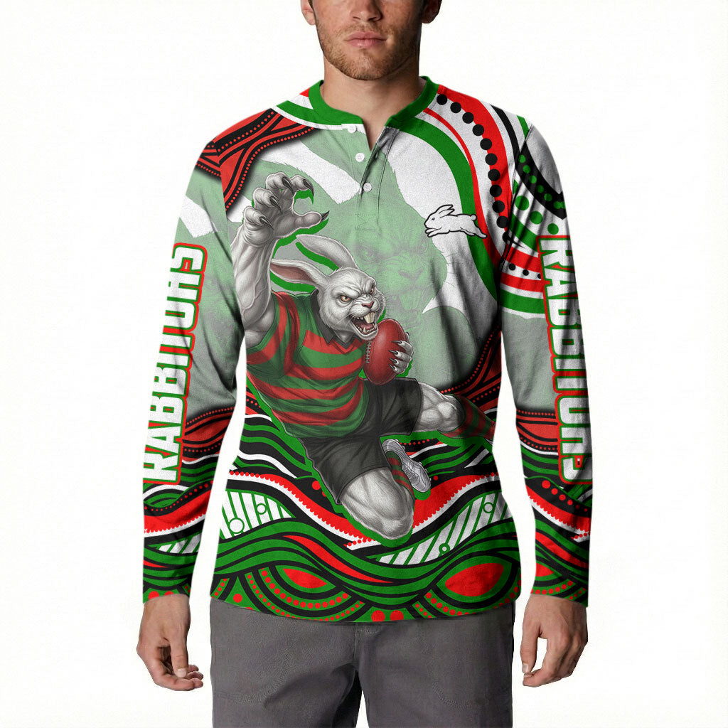 Personalized South Sydney Rabbitohs Button Sweatshirt Aboriginal Dot Art - Dreamtime Rugby Mascot