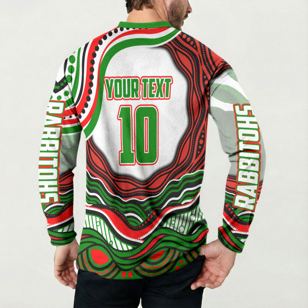 Personalized South Sydney Rabbitohs Button Sweatshirt Aboriginal Dot Art - Dreamtime Rugby Mascot