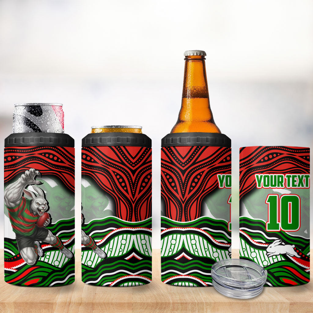 Personalized South Sydney Rabbitohs 4 in 1 Can Cooler Tumbler Aboriginal Dot Art - Dreamtime Rugby Mascot