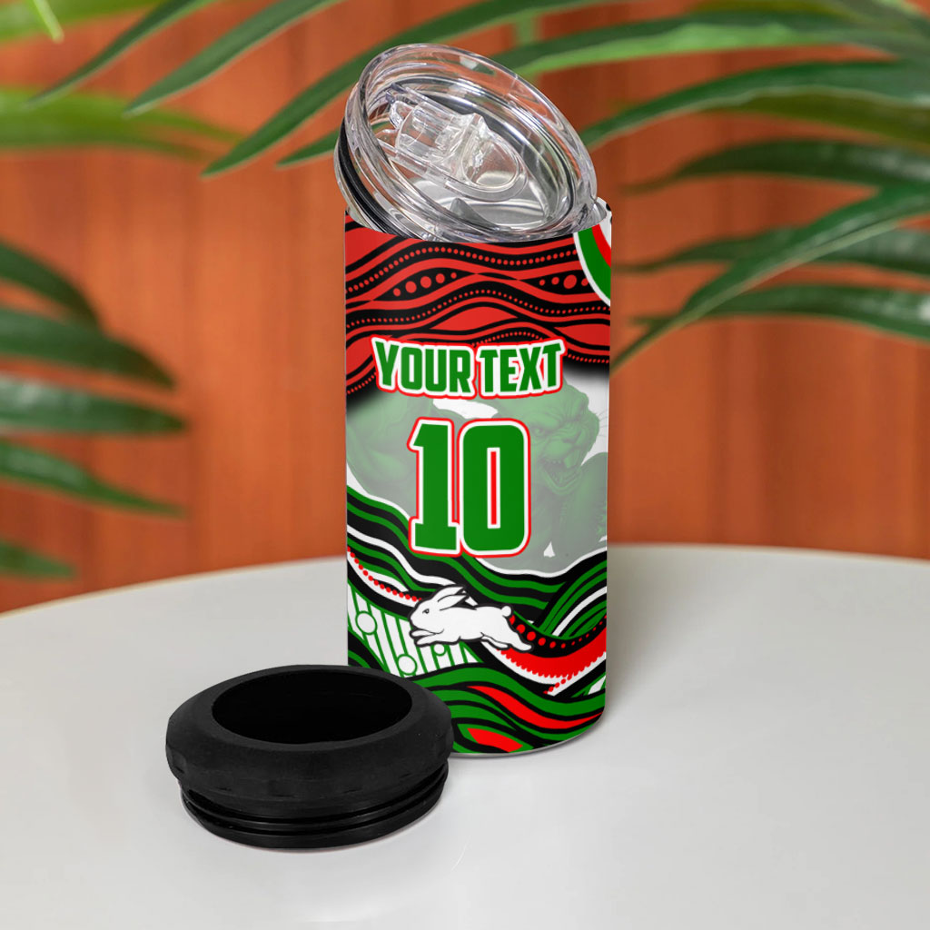 Personalized South Sydney Rabbitohs 4 in 1 Can Cooler Tumbler Aboriginal Dot Art - Dreamtime Rugby Mascot