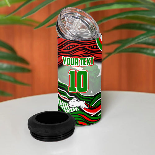 Personalized South Sydney Rabbitohs 4 in 1 Can Cooler Tumbler Aboriginal Dot Art - Dreamtime Rugby Mascot