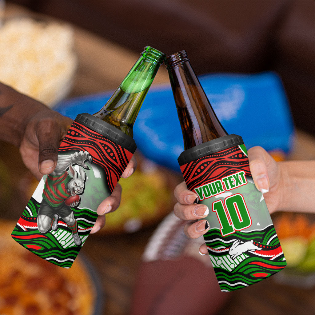 Personalized South Sydney Rabbitohs 4 in 1 Can Cooler Tumbler Aboriginal Dot Art - Dreamtime Rugby Mascot