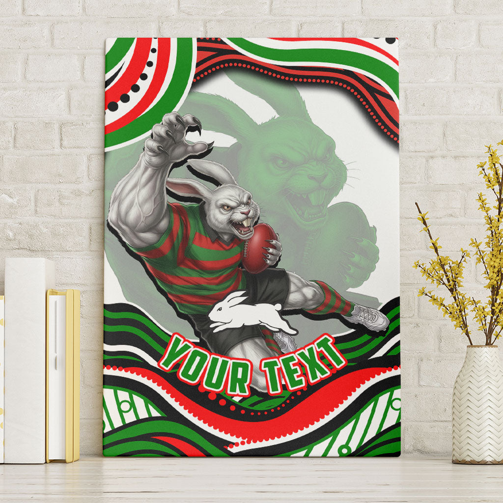 Personalized South Sydney Rabbitohs Canvas Wall Art Aboriginal Dot Art - Dreamtime Rugby Mascot