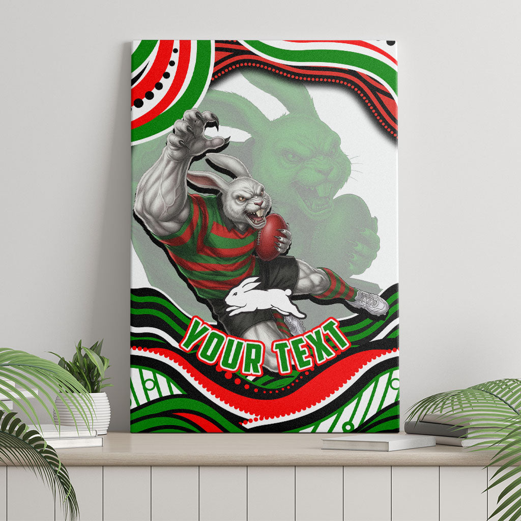 Personalized South Sydney Rabbitohs Canvas Wall Art Aboriginal Dot Art - Dreamtime Rugby Mascot