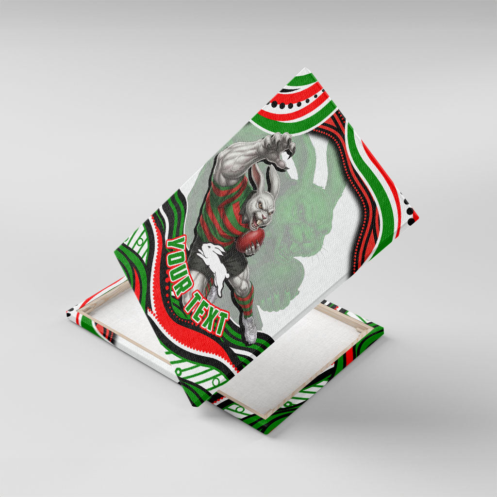Personalized South Sydney Rabbitohs Canvas Wall Art Aboriginal Dot Art - Dreamtime Rugby Mascot