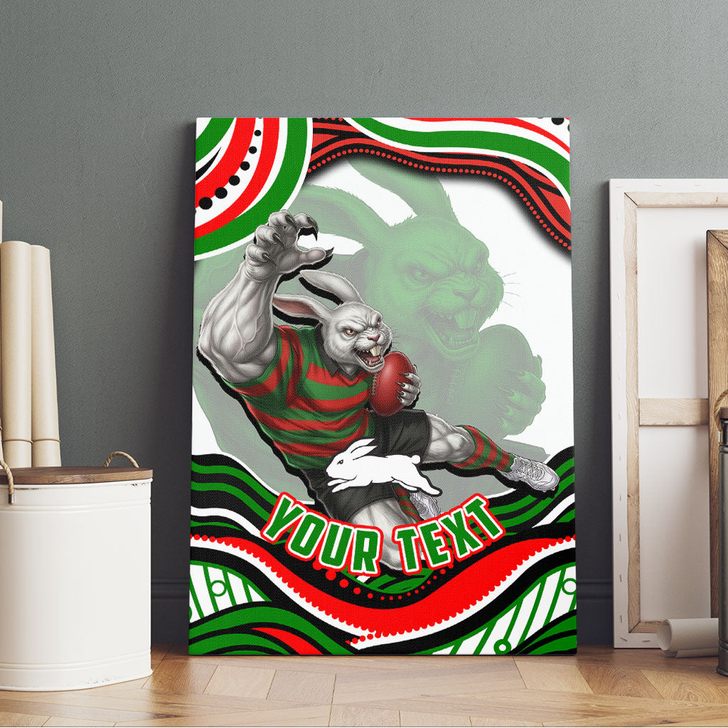 Personalized South Sydney Rabbitohs Canvas Wall Art Aboriginal Dot Art - Dreamtime Rugby Mascot