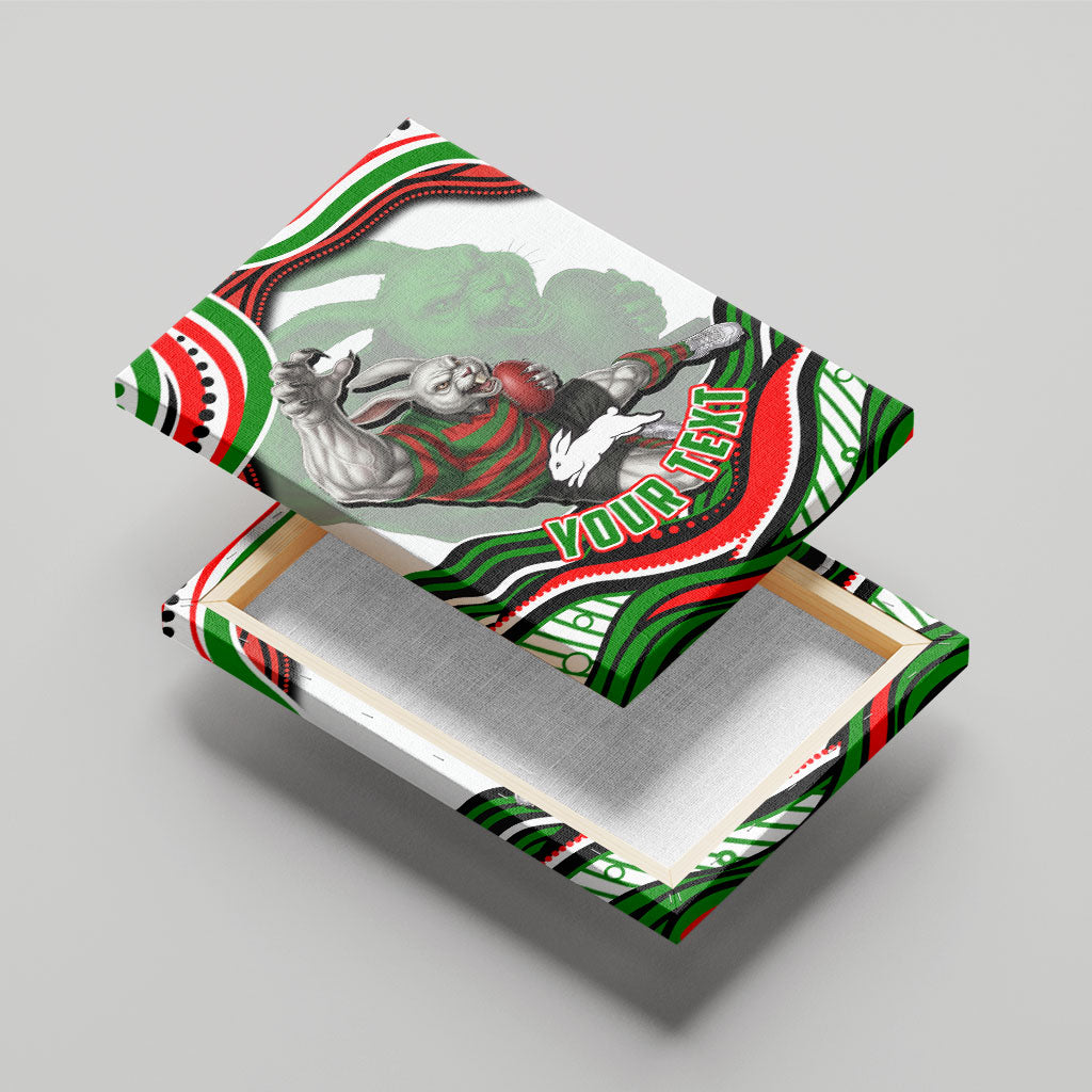 Personalized South Sydney Rabbitohs Canvas Wall Art Aboriginal Dot Art - Dreamtime Rugby Mascot