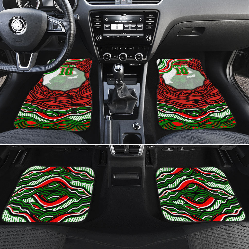 Personalized South Sydney Rabbitohs Car Mats Aboriginal Dot Art - Dreamtime Rugby Mascot