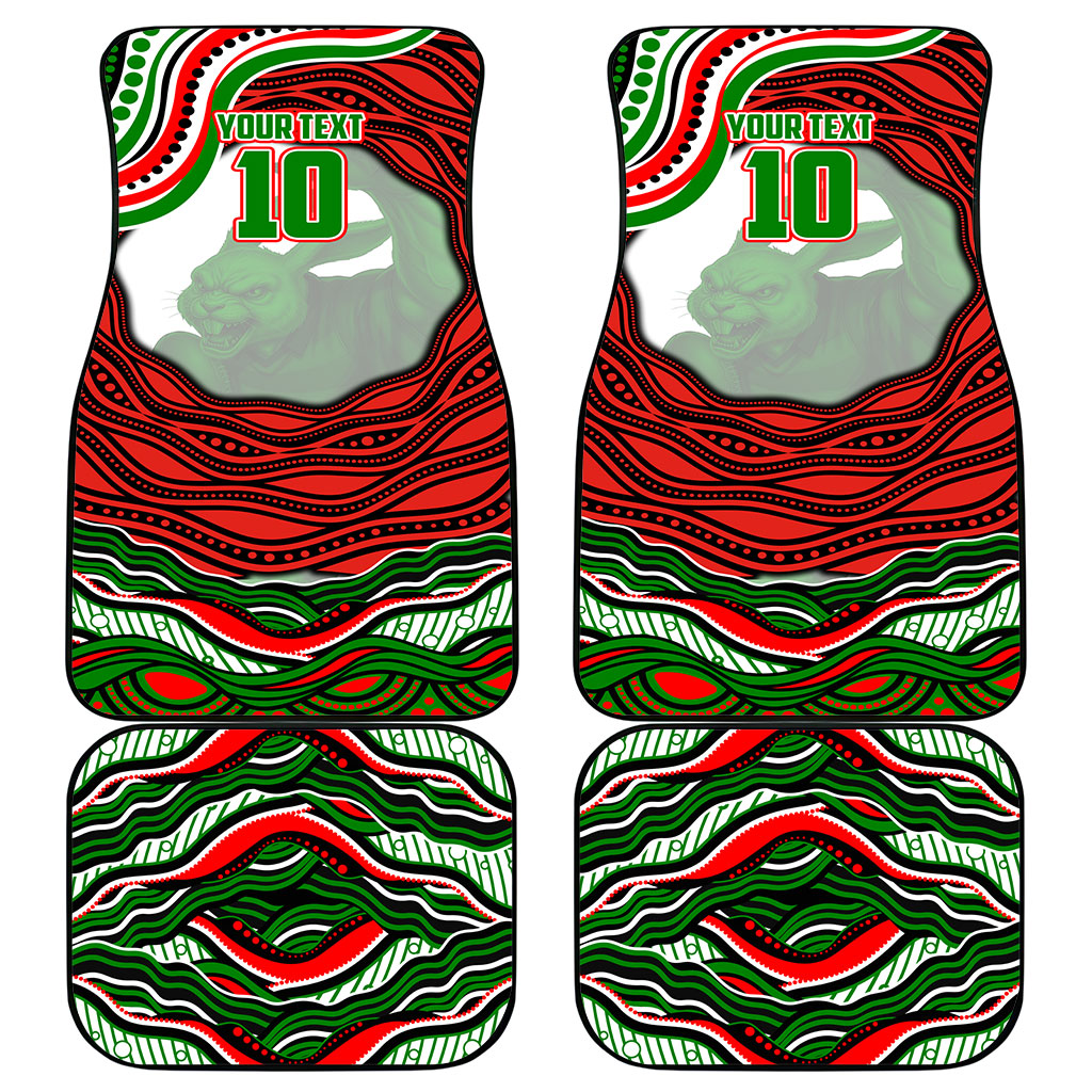 Personalized South Sydney Rabbitohs Car Mats Aboriginal Dot Art - Dreamtime Rugby Mascot