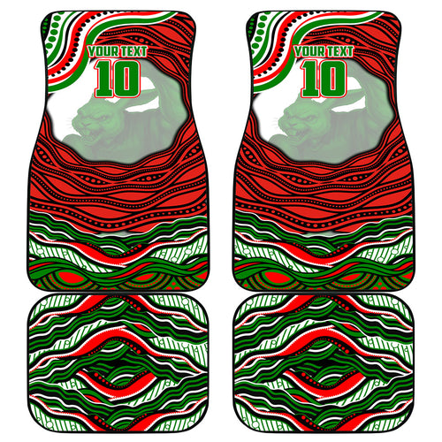 Personalized South Sydney Rabbitohs Car Mats Aboriginal Dot Art - Dreamtime Rugby Mascot