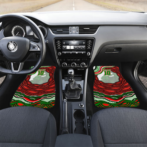 Personalized South Sydney Rabbitohs Car Mats Aboriginal Dot Art - Dreamtime Rugby Mascot