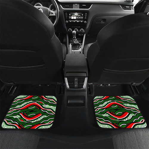 Personalized South Sydney Rabbitohs Car Mats Aboriginal Dot Art - Dreamtime Rugby Mascot