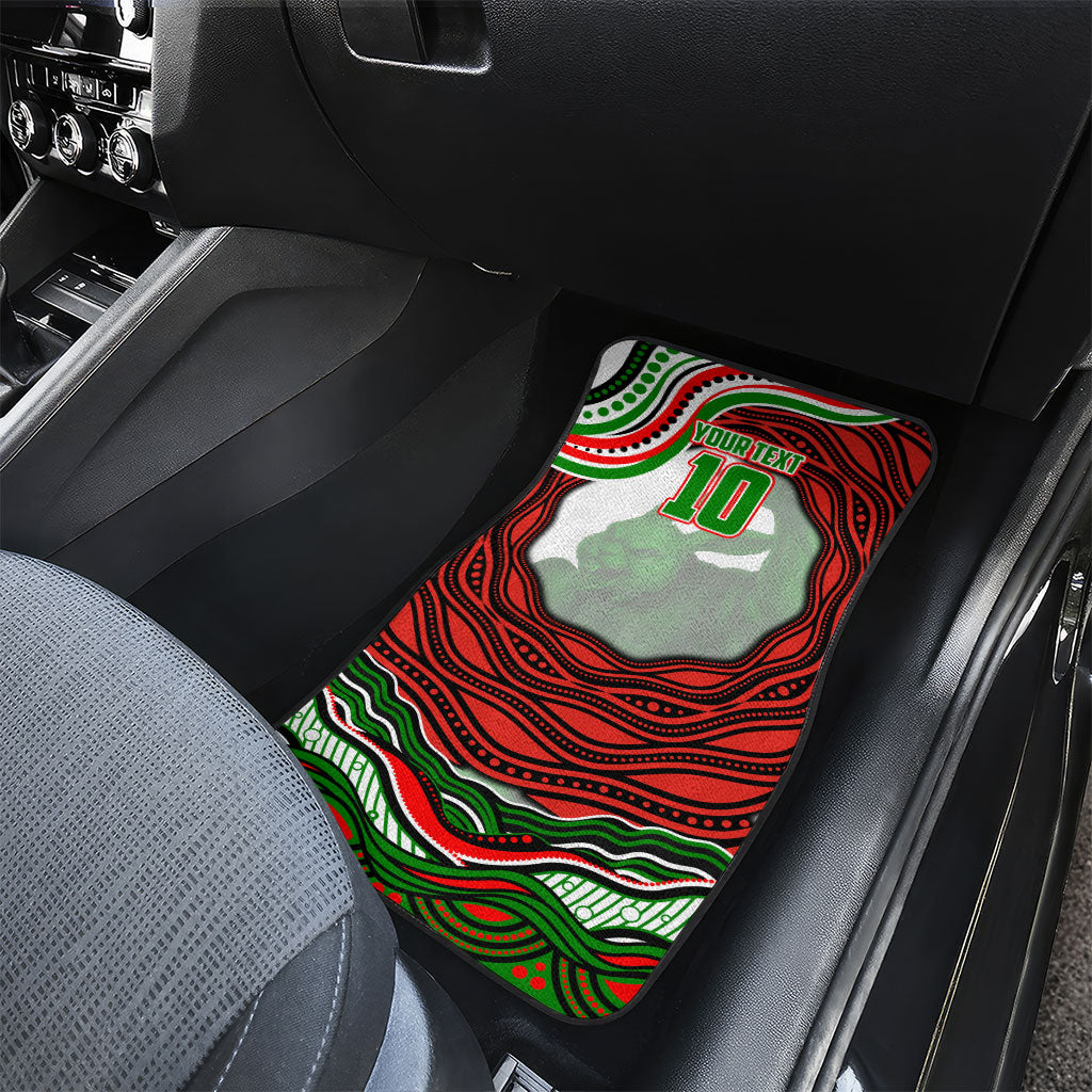 Personalized South Sydney Rabbitohs Car Mats Aboriginal Dot Art - Dreamtime Rugby Mascot