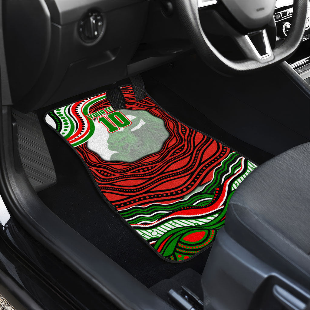 Personalized South Sydney Rabbitohs Car Mats Aboriginal Dot Art - Dreamtime Rugby Mascot