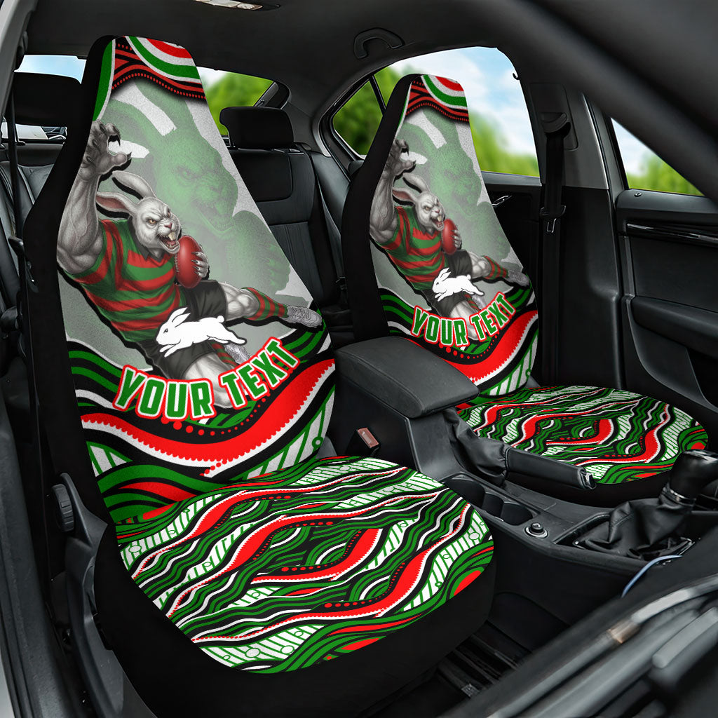Personalized South Sydney Rabbitohs Car Seat Cover Aboriginal Dot Art - Dreamtime Rugby Mascot