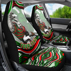 Personalized South Sydney Rabbitohs Car Seat Cover Aboriginal Dot Art - Dreamtime Rugby Mascot