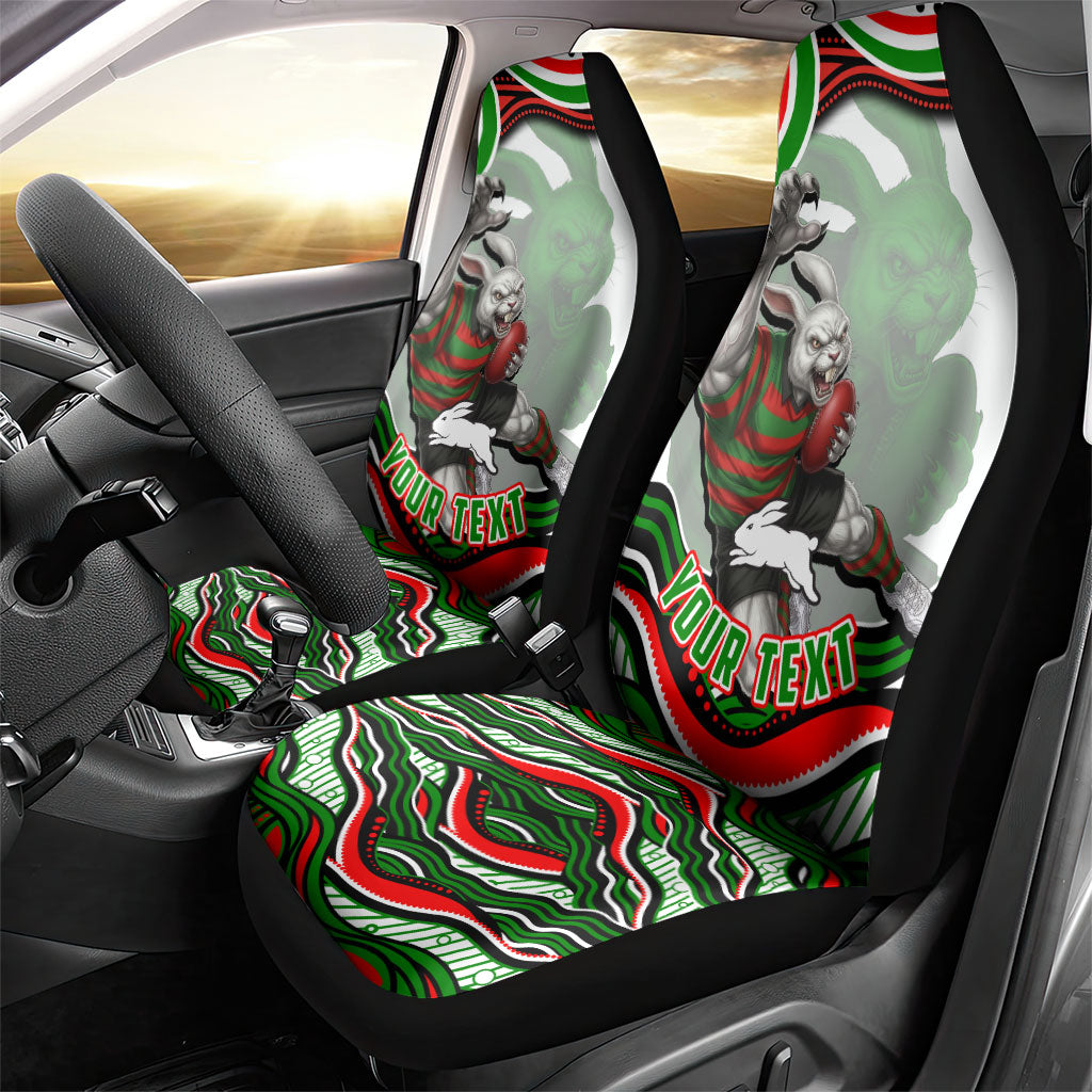 Personalized South Sydney Rabbitohs Car Seat Cover Aboriginal Dot Art - Dreamtime Rugby Mascot