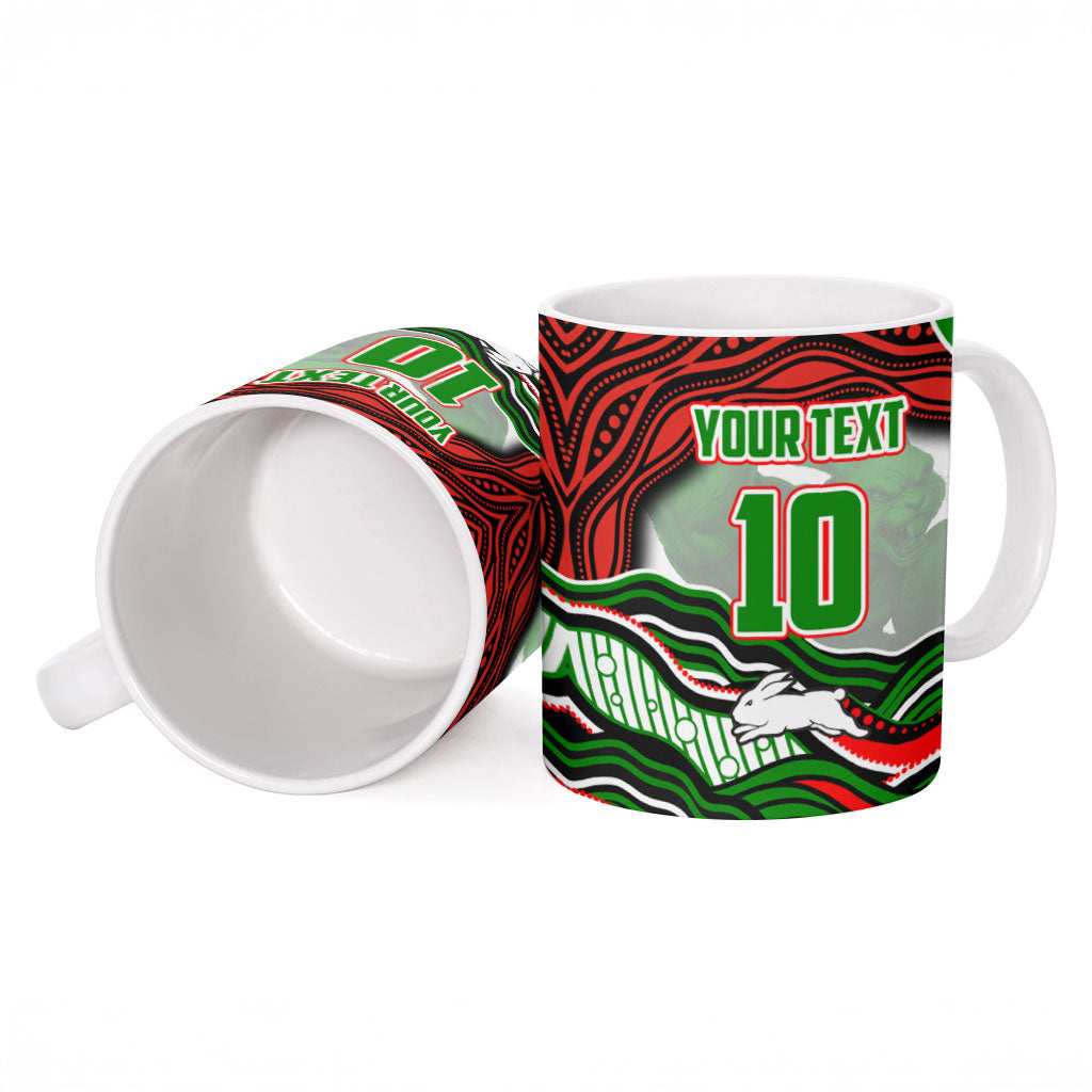 Personalized South Sydney Rabbitohs Ceramic Mug Aboriginal Dot Art - Dreamtime Rugby Mascot