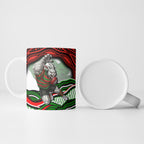 Personalized South Sydney Rabbitohs Ceramic Mug Aboriginal Dot Art - Dreamtime Rugby Mascot