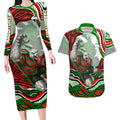 Personalized South Sydney Rabbitohs Couples Matching Long Sleeve Bodycon Dress and Hawaiian Shirt Aboriginal Dot Art - Dreamtime Rugby Mascot