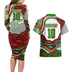 Personalized South Sydney Rabbitohs Couples Matching Long Sleeve Bodycon Dress and Hawaiian Shirt Aboriginal Dot Art - Dreamtime Rugby Mascot