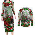 Personalized South Sydney Rabbitohs Couples Matching Long Sleeve Bodycon Dress and Long Sleeve Button Shirt Aboriginal Dot Art - Dreamtime Rugby Mascot