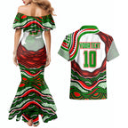 Personalized South Sydney Rabbitohs Couples Matching Mermaid Dress and Hawaiian Shirt Aboriginal Dot Art - Dreamtime Rugby Mascot
