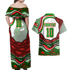 Personalized South Sydney Rabbitohs Couples Matching Off Shoulder Maxi Dress and Hawaiian Shirt Aboriginal Dot Art - Dreamtime Rugby Mascot