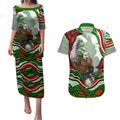 Personalized South Sydney Rabbitohs Couples Matching Puletasi and Hawaiian Shirt Aboriginal Dot Art - Dreamtime Rugby Mascot