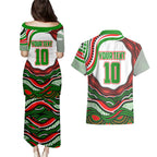 Personalized South Sydney Rabbitohs Couples Matching Puletasi and Hawaiian Shirt Aboriginal Dot Art - Dreamtime Rugby Mascot
