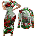Personalized South Sydney Rabbitohs Couples Matching Short Sleeve Bodycon Dress and Long Sleeve Button Shirt Aboriginal Dot Art - Dreamtime Rugby Mascot