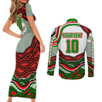 Personalized South Sydney Rabbitohs Couples Matching Short Sleeve Bodycon Dress and Long Sleeve Button Shirt Aboriginal Dot Art - Dreamtime Rugby Mascot