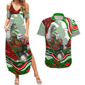 Personalized South Sydney Rabbitohs Couples Matching Summer Maxi Dress and Hawaiian Shirt Aboriginal Dot Art - Dreamtime Rugby Mascot