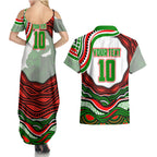 Personalized South Sydney Rabbitohs Couples Matching Summer Maxi Dress and Hawaiian Shirt Aboriginal Dot Art - Dreamtime Rugby Mascot