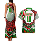 Personalized South Sydney Rabbitohs Couples Matching Tank Maxi Dress and Hawaiian Shirt Aboriginal Dot Art - Dreamtime Rugby Mascot
