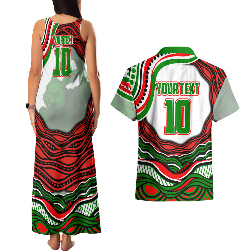Personalized South Sydney Rabbitohs Couples Matching Tank Maxi Dress and Hawaiian Shirt Aboriginal Dot Art - Dreamtime Rugby Mascot