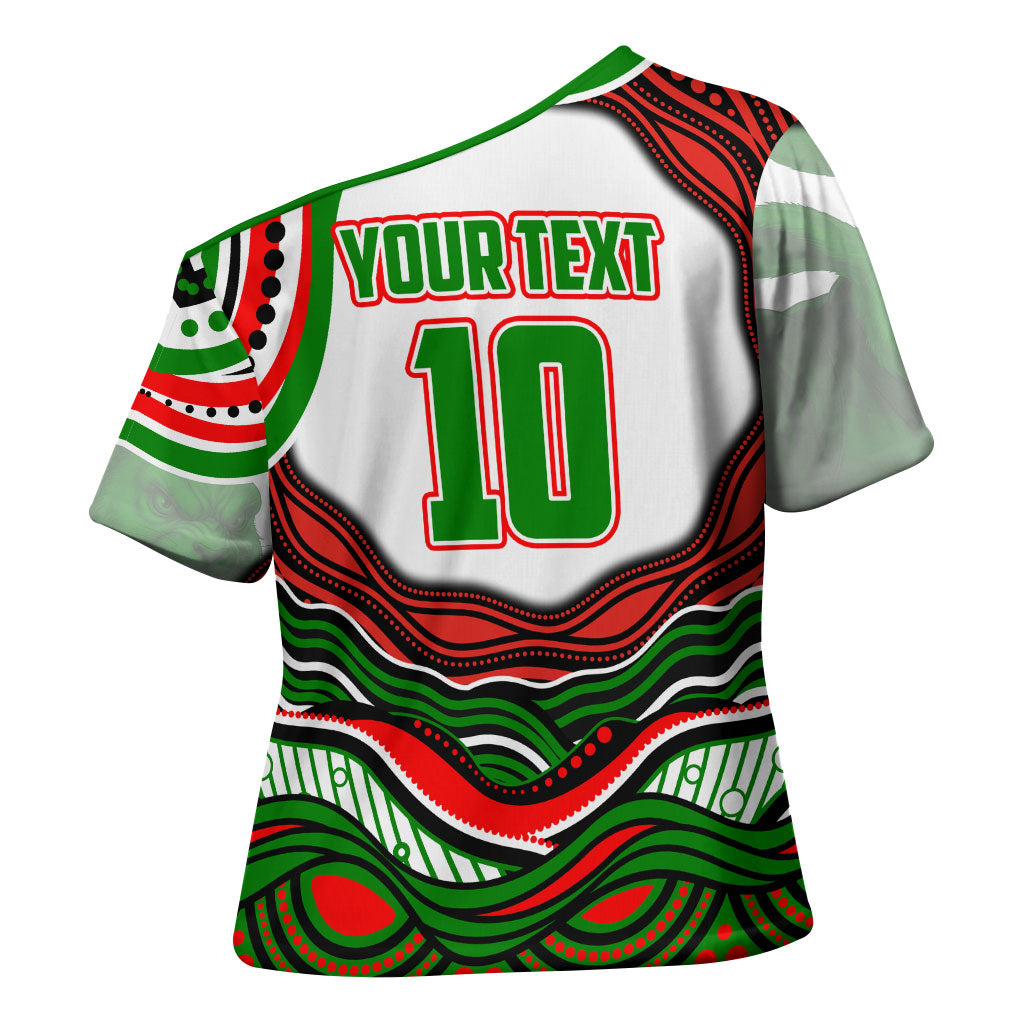 Personalized South Sydney Rabbitohs Cross Shoulder Shirt Aboriginal Dot Art - Dreamtime Rugby Mascot