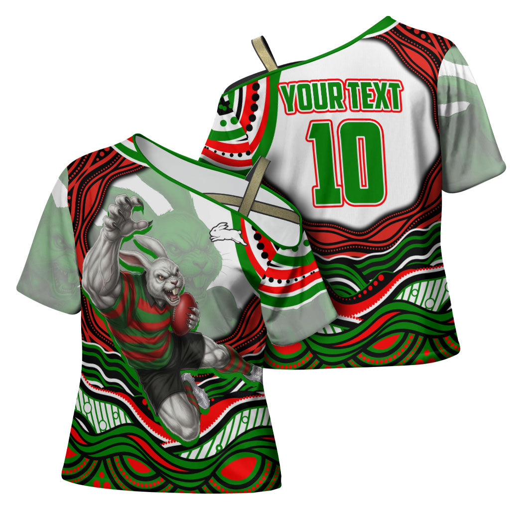 Personalized South Sydney Rabbitohs Cross Shoulder Shirt Aboriginal Dot Art - Dreamtime Rugby Mascot