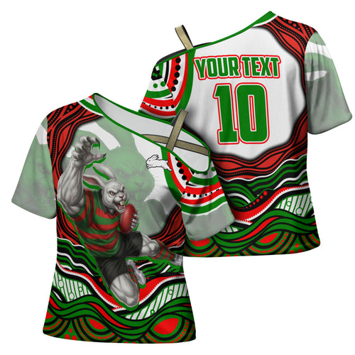 Personalized South Sydney Rabbitohs Cross Shoulder Shirt Aboriginal Dot Art - Dreamtime Rugby Mascot
