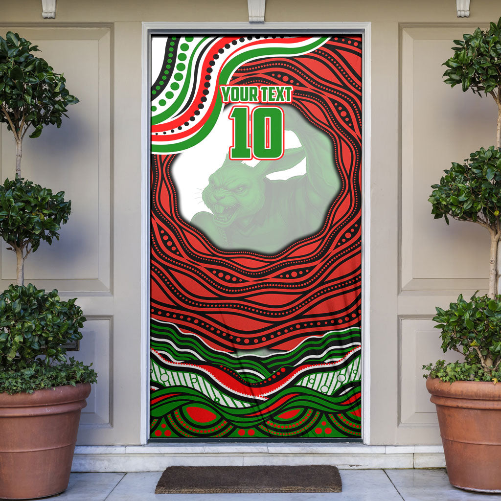 Personalized South Sydney Rabbitohs Door Cover Aboriginal Dot Art - Dreamtime Rugby Mascot