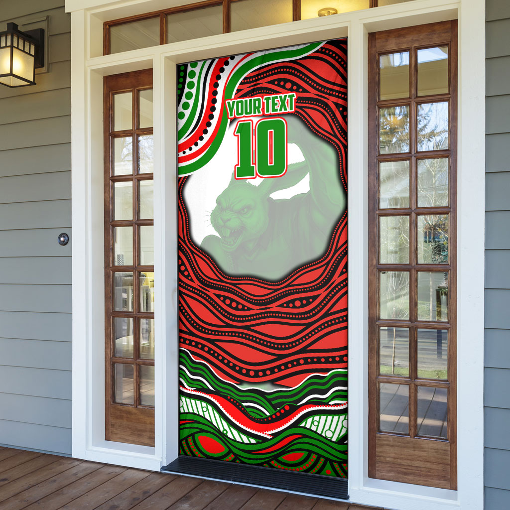 Personalized South Sydney Rabbitohs Door Cover Aboriginal Dot Art - Dreamtime Rugby Mascot