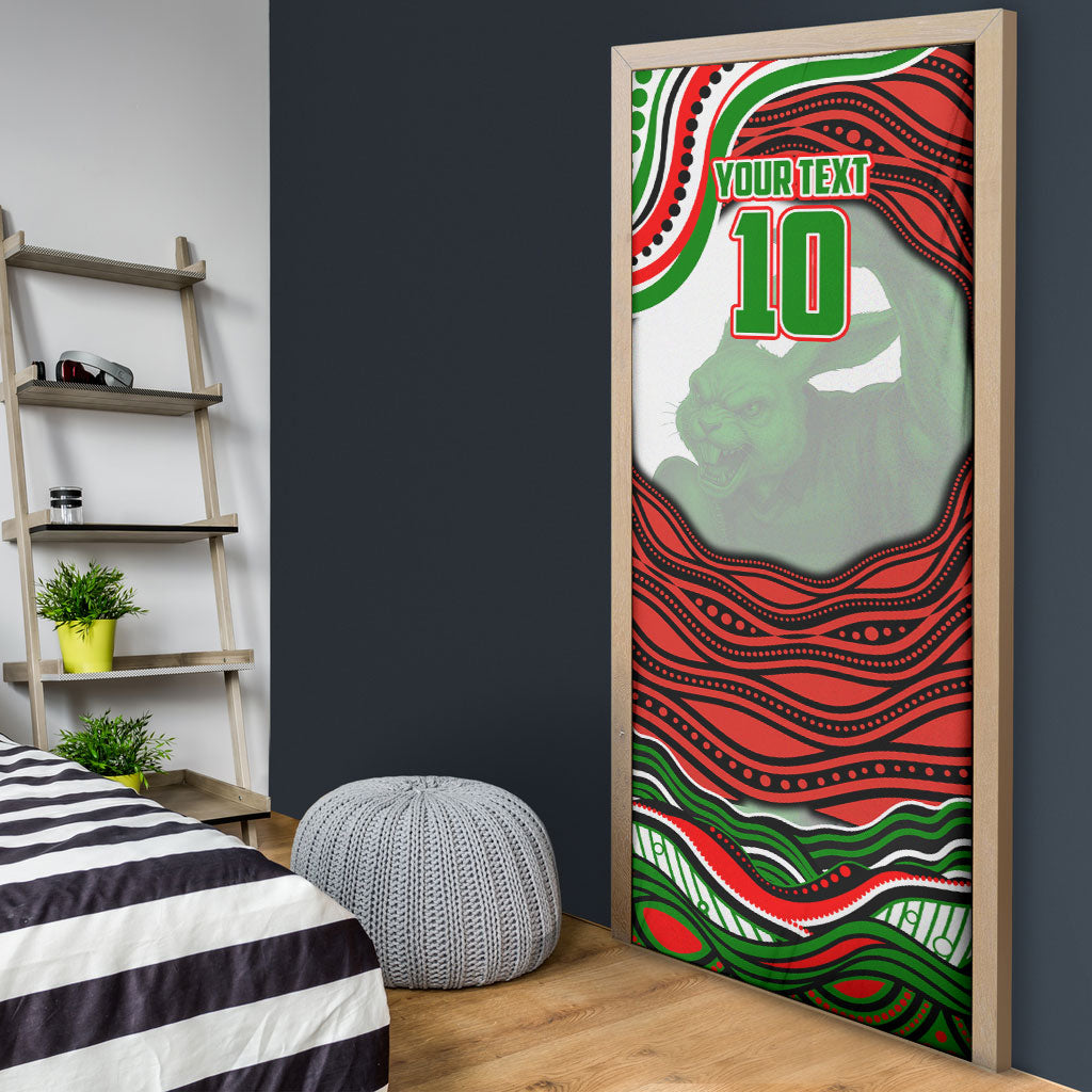 Personalized South Sydney Rabbitohs Door Cover Aboriginal Dot Art - Dreamtime Rugby Mascot