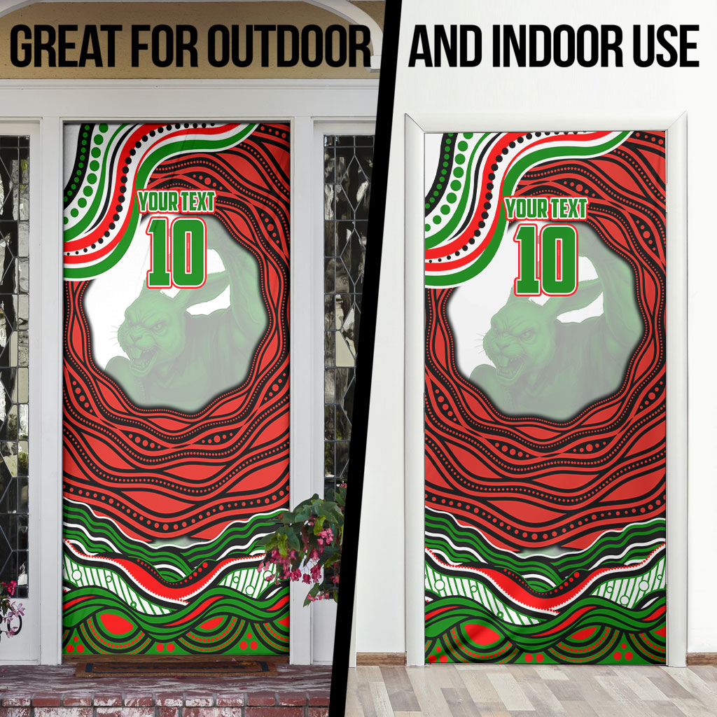 Personalized South Sydney Rabbitohs Door Cover Aboriginal Dot Art - Dreamtime Rugby Mascot