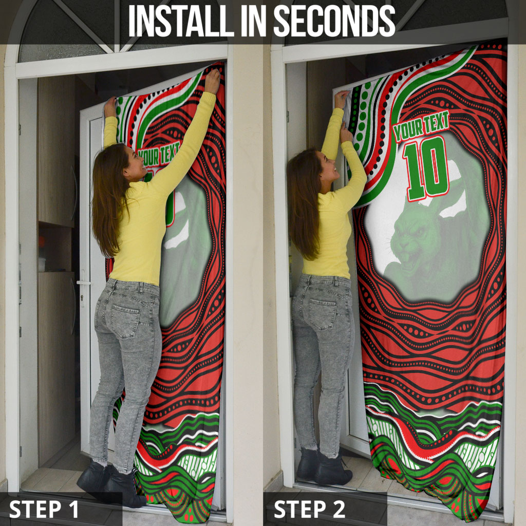 Personalized South Sydney Rabbitohs Door Cover Aboriginal Dot Art - Dreamtime Rugby Mascot