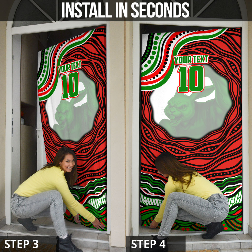 Personalized South Sydney Rabbitohs Door Cover Aboriginal Dot Art - Dreamtime Rugby Mascot