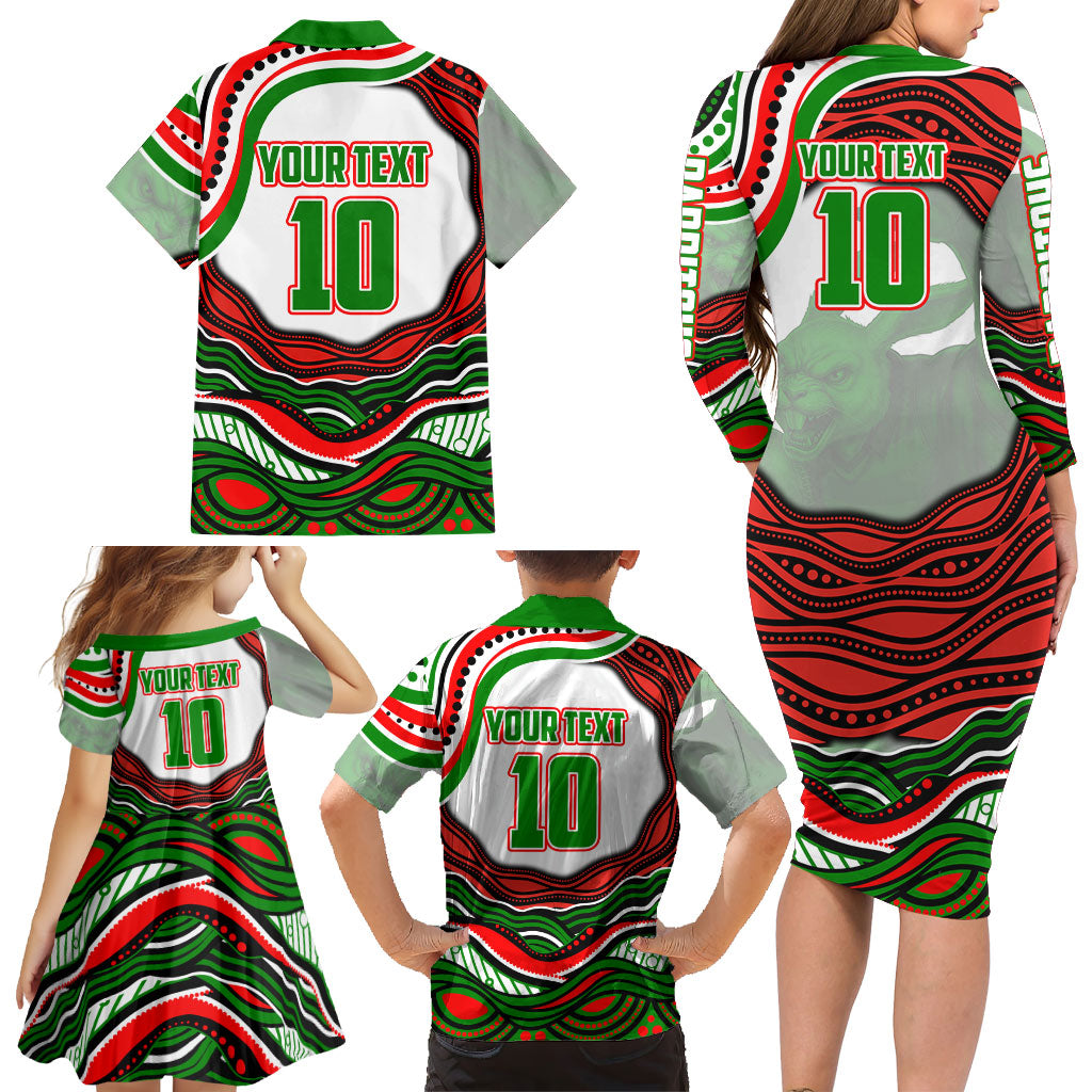 Personalized South Sydney Rabbitohs Family Matching Long Sleeve Bodycon Dress and Hawaiian Shirt Aboriginal Dot Art - Dreamtime Rugby Mascot